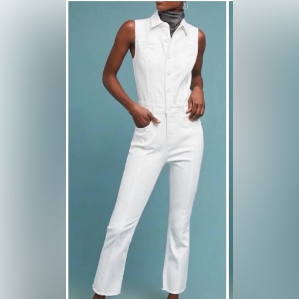 *Anthropologie* Pilcro White Sleeveless Button Down Denim Jumpsuit Size 10
